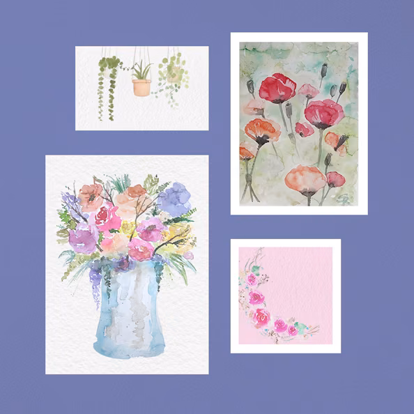 Aquarell: Blüten und Blätter - Rasam