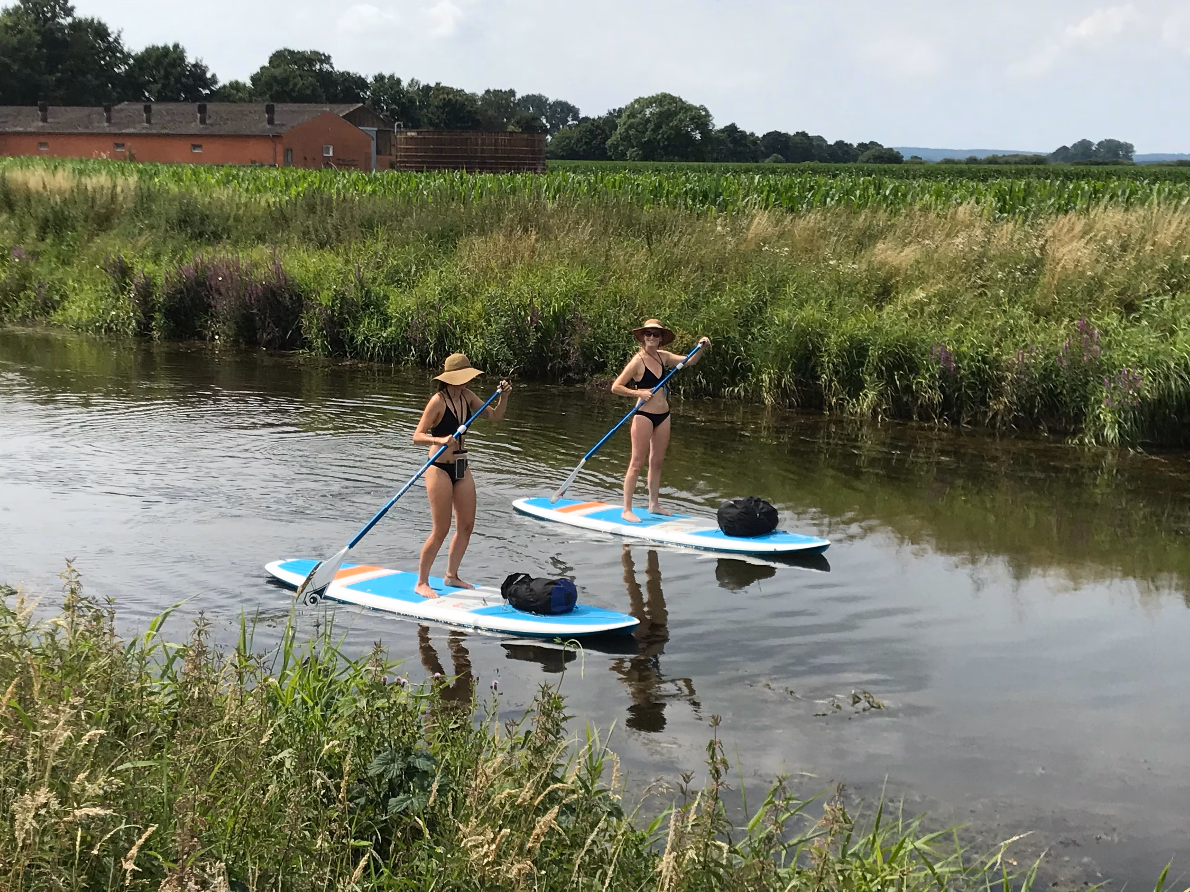 Eine Gruppe bei einer SUP-Tour im Dümmer Weserland