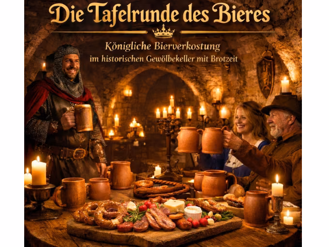 Die Tafelrunde des Bieres – Königliche Bierverkostung im historischen Gewölbekeller mit Brotzeit+Tappas