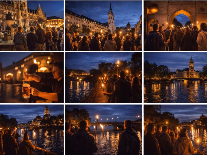 Business Fackeltour München: Erlebnis-Stadtführung durch die Altstadt bis zur Isar 20-30P