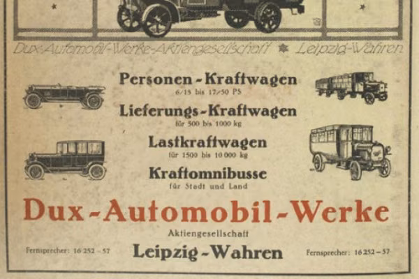 Werbung der Dux-Automobile.