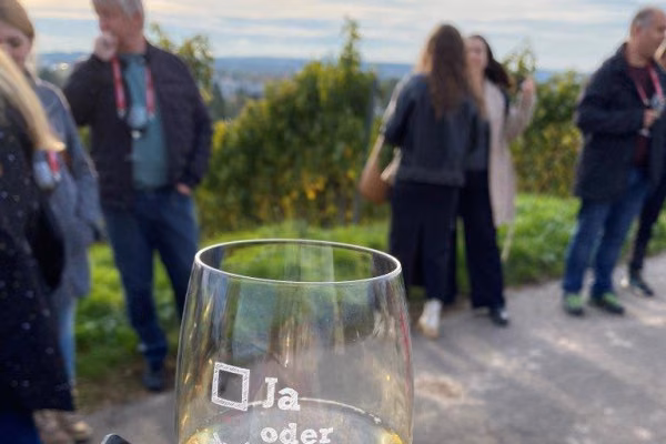 Mainzer Weinberg mit Personen im Hintergrund