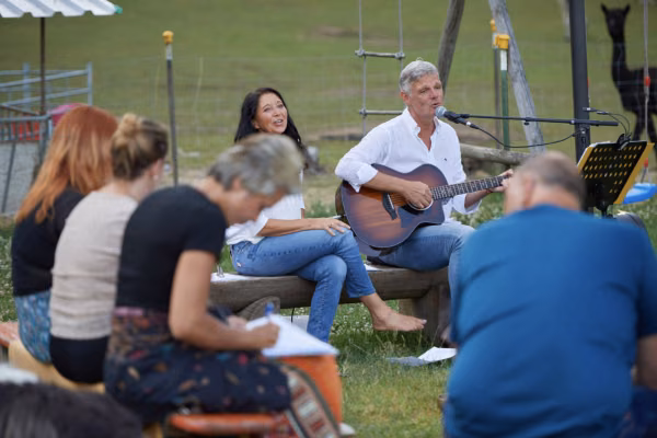 Gitarre, Mann, Frau, Singen, Natur