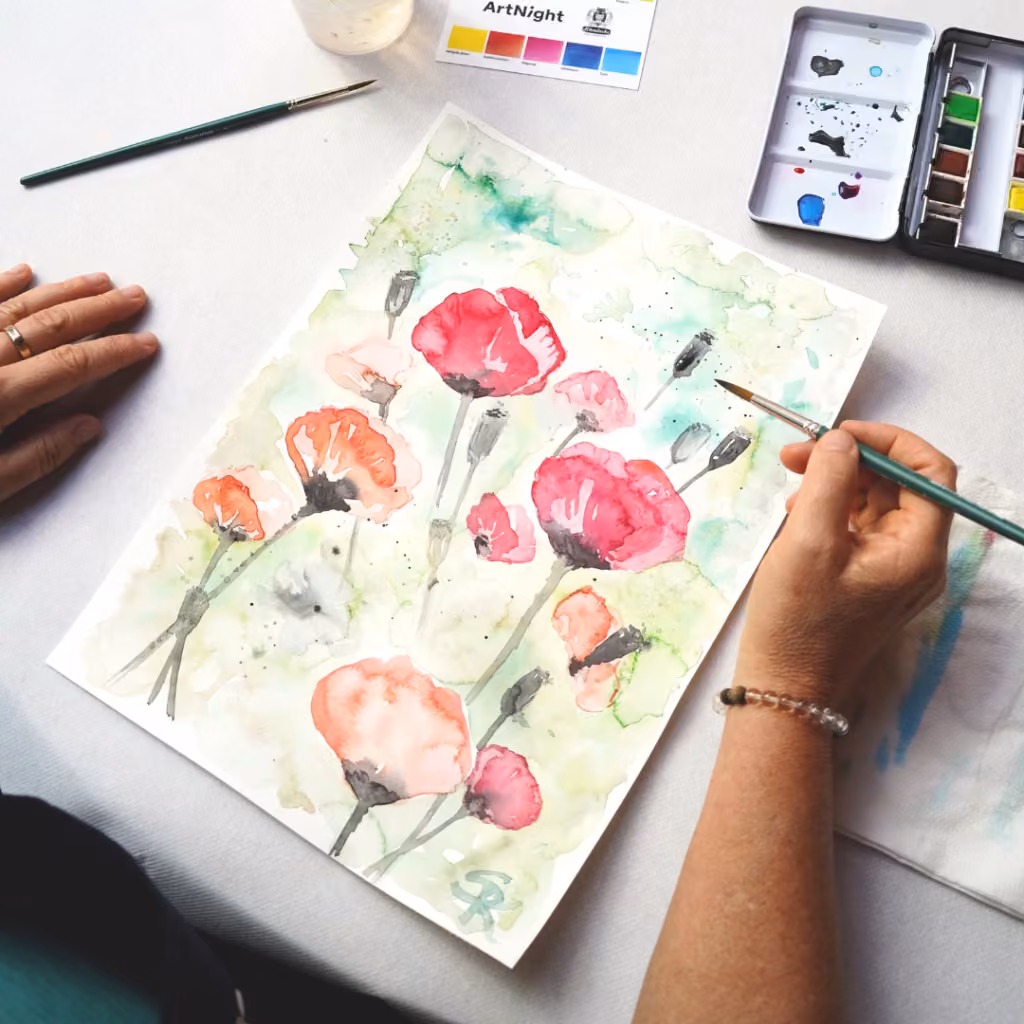 Aquarell: Blüten und Blätter - Rasam