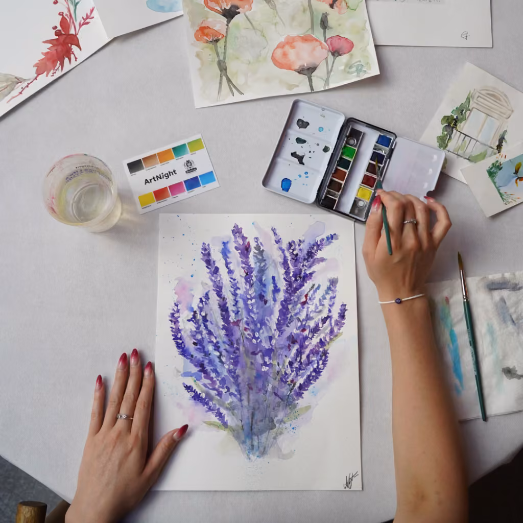 Aquarell: Blüten und Blätter - Rasam