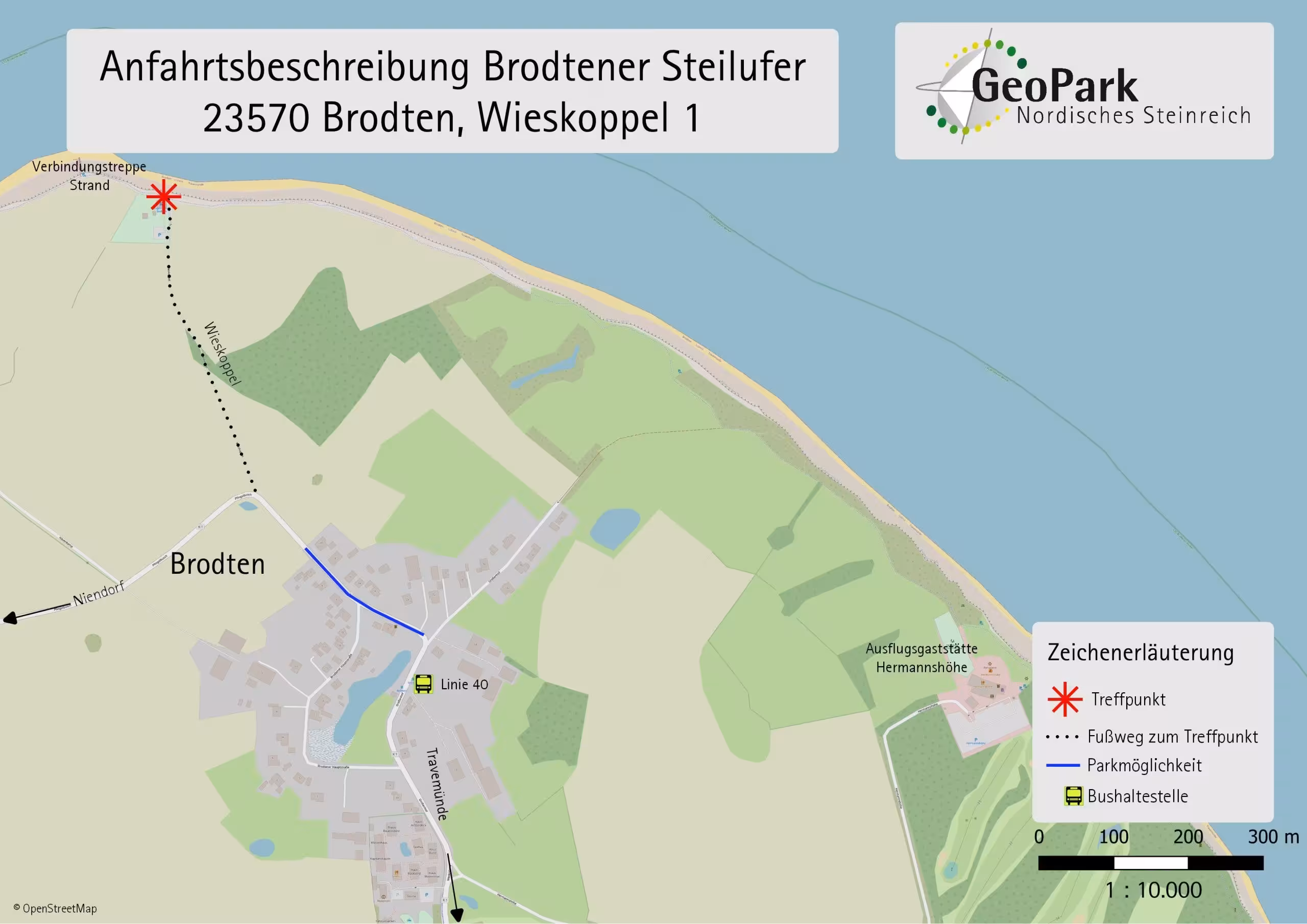Anfahrtsskizze mit Treffpunkt in Brodten (Travemünde)