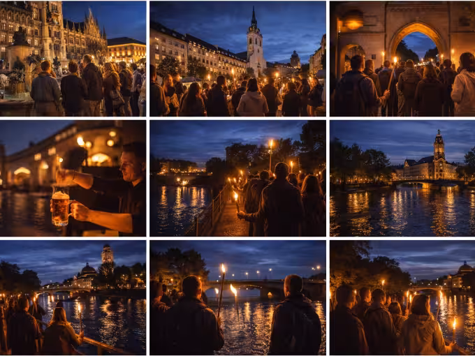 Business Fackeltour München: Erlebnis-Stadtführung durch die Altstadt bis zur Isar 20-30P
