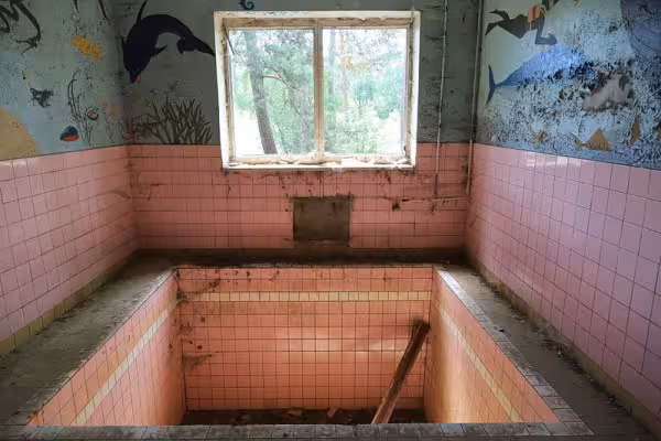 Blick in das Sauna-Gebäude.