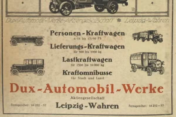 Werbung der Dux-Automobile.