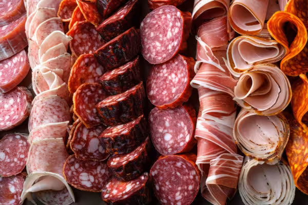 Köstliche Wurst- und Schinkenauswahl