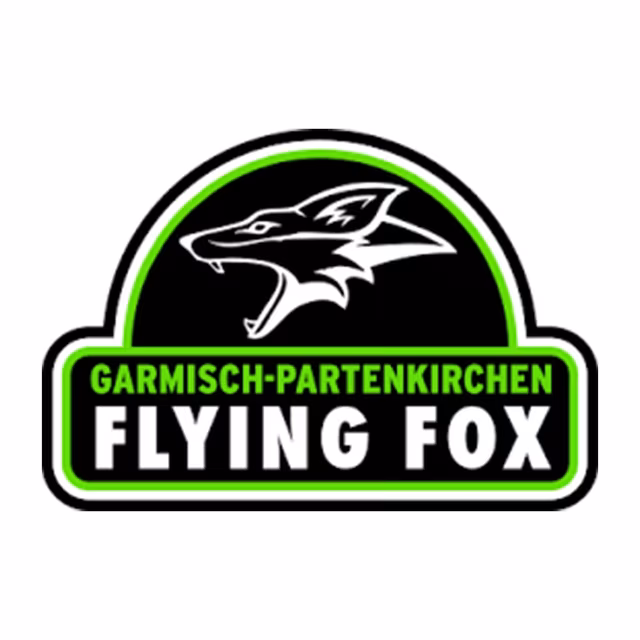 Grün umrandetes Logo mit schwarz-weißem Fuchs des Flying Fox Garmisch-Partenkirchen